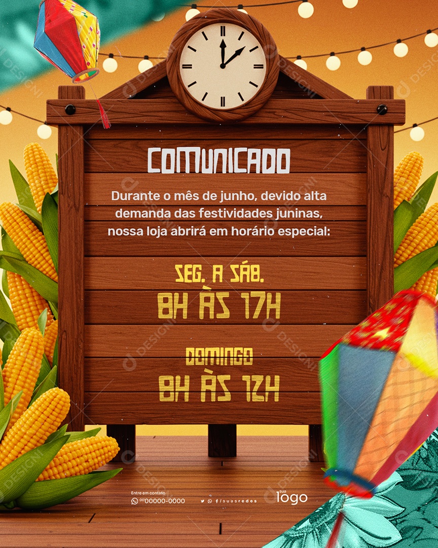 Comunicado Horário Especial de São João Social Media PSD Editável
