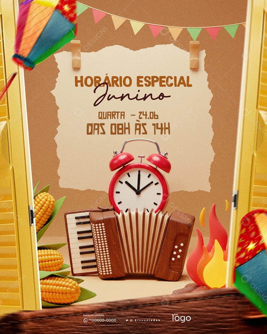 Aviso Horário Especial de São João Social Media PSD Editável