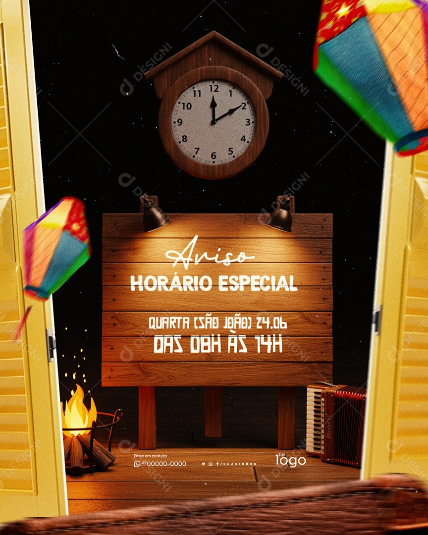 Aviso Horário Especial de São João Social Media PSD Editável
