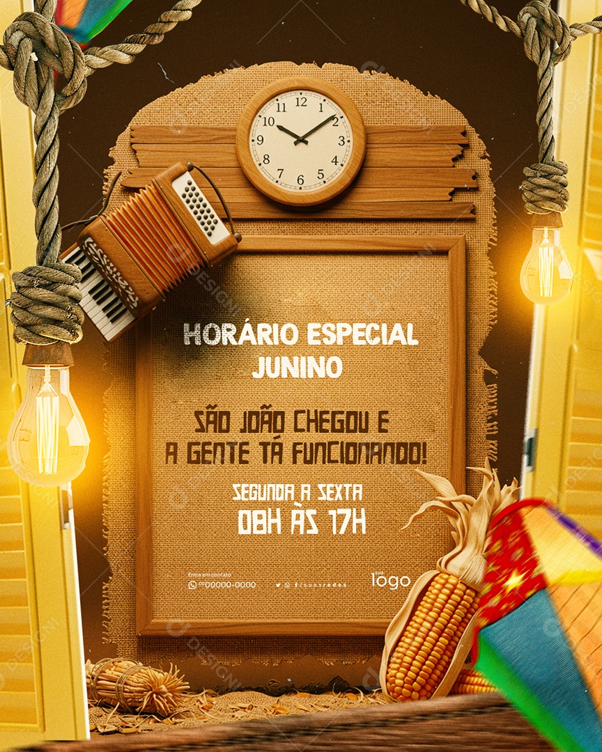 Aviso Horário Especial de São João Social Media PSD Editável