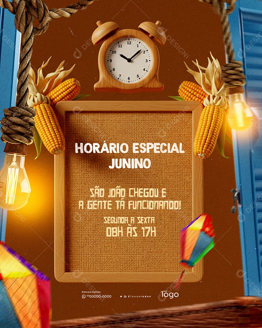 Aviso Horário Especial de São João Social Media PSD Editável