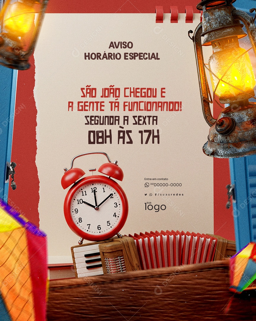 Aviso Horário Especial de São João Social Media PSD Editável