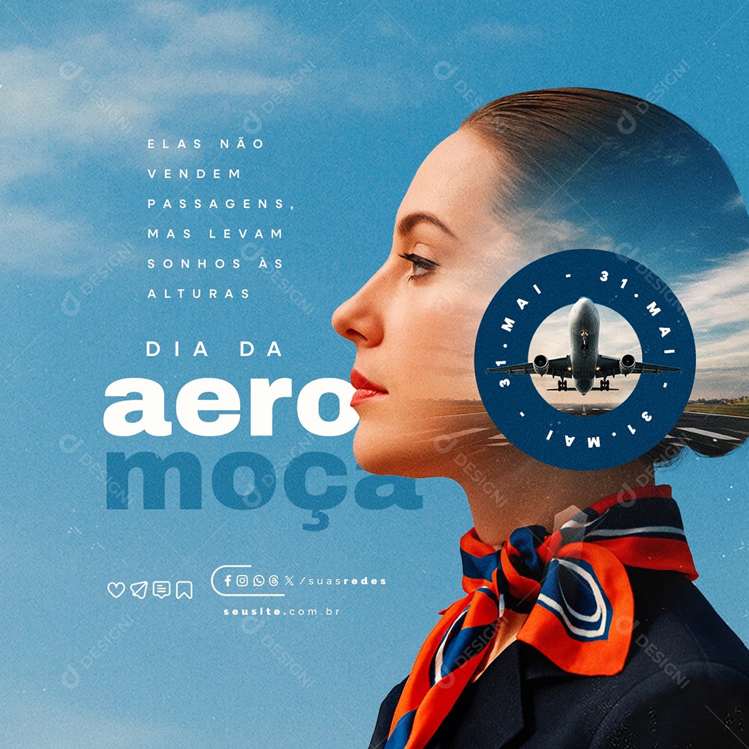 Dia da Aeromoça 31 de Maio Social Media PSD Editável