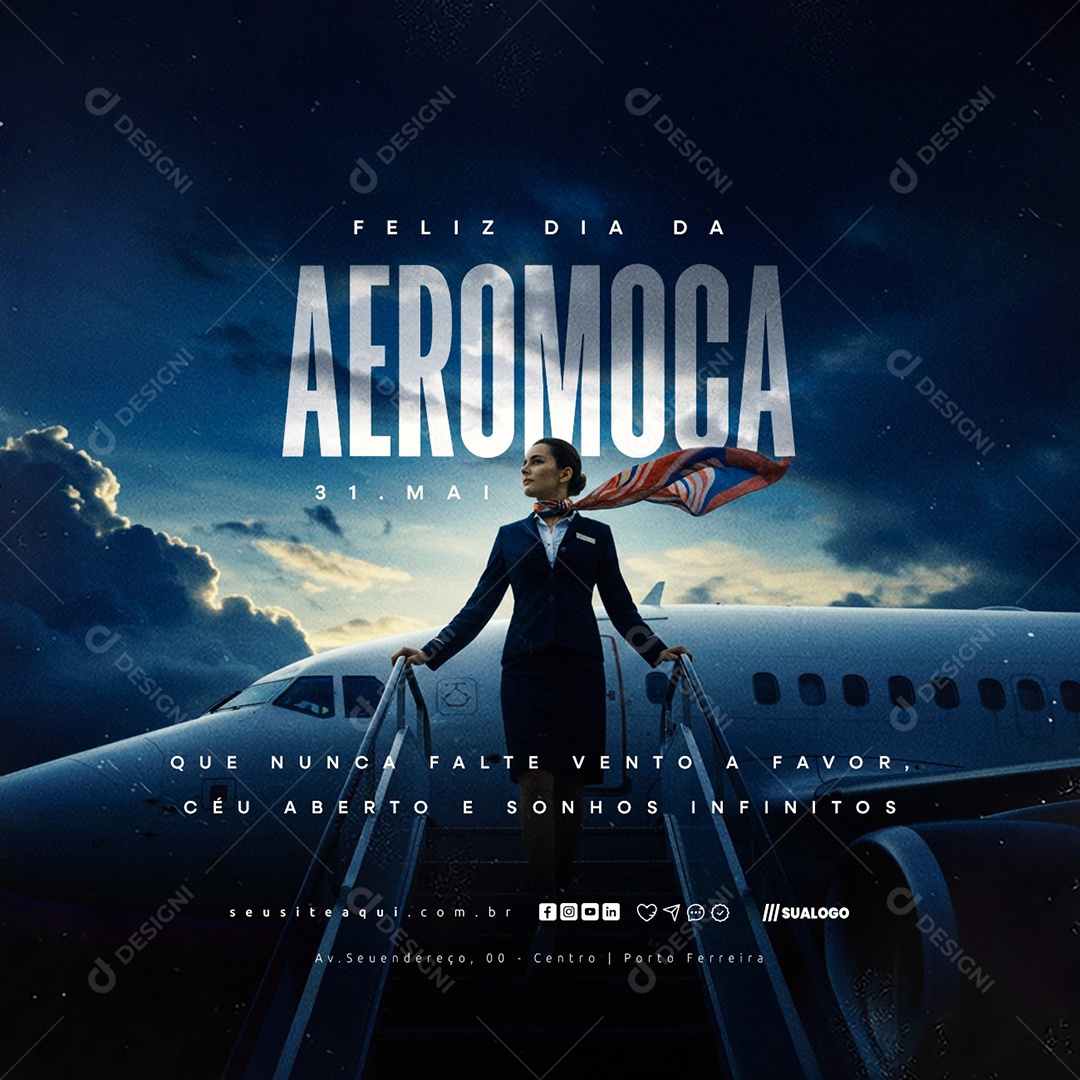 Feliz Dia da Aeromoça 31 de Maio Social Media PSD Editável