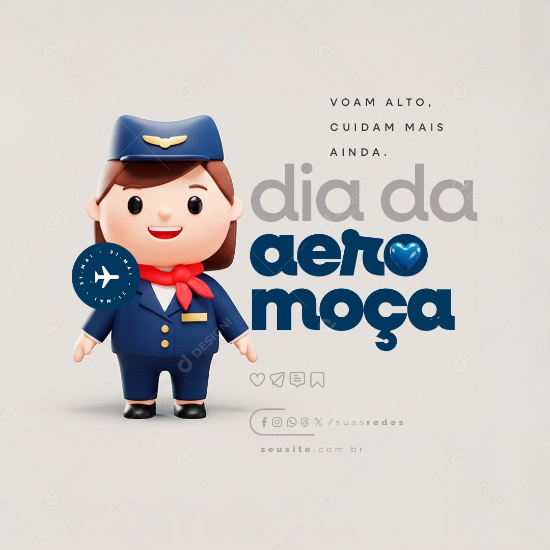 Dia da Aeromoça 31 de Maio Social Media PSD Editável