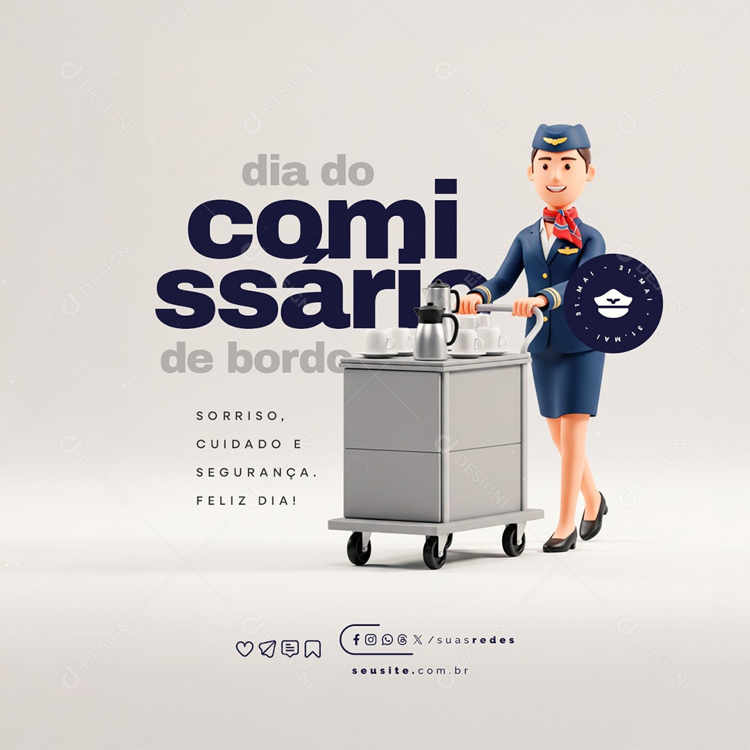 Dia do Comissário de Bordo 31 de Maio Social Media PSD Editável
