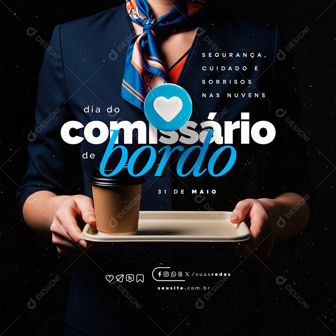 Dia do Comissário de Bordo 31 de Maio Social Media PSD Editável