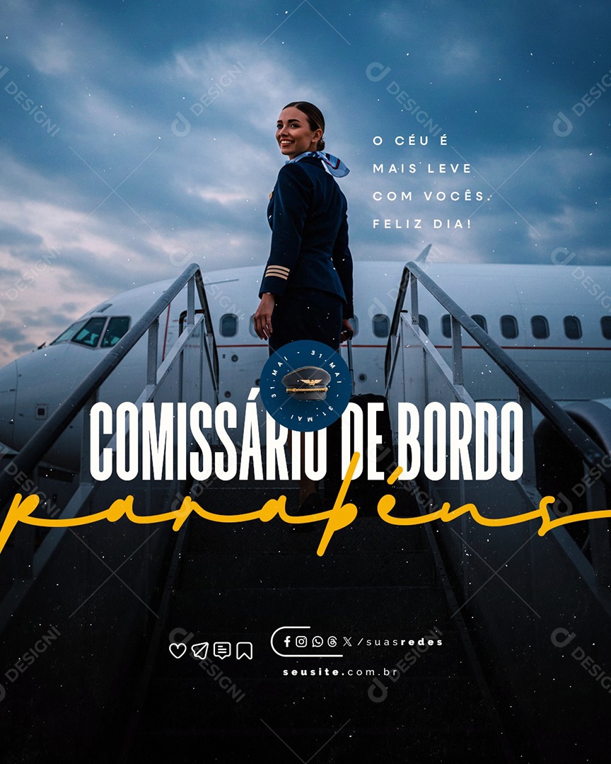 Dia do Comissário de Bordo 31 de Maio Social Media PSD Editável