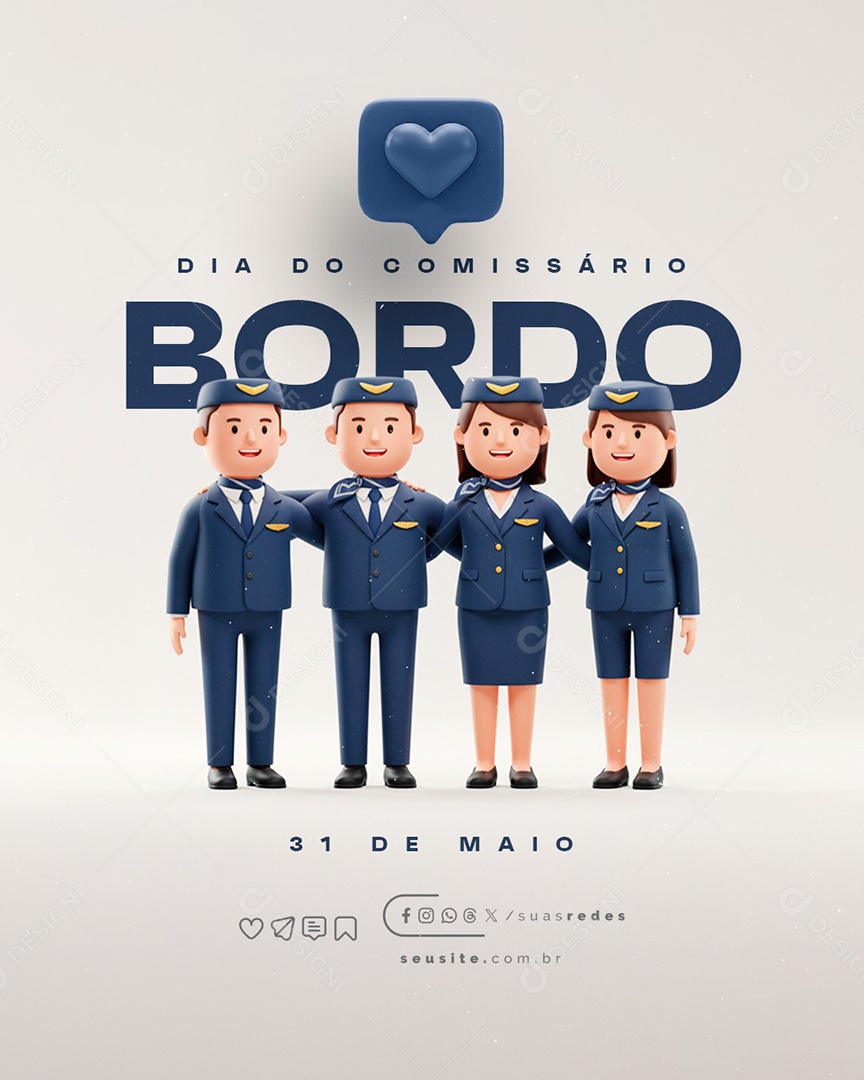 Dia do Comissário de Bordo 31 de Maio Social Media PSD Editável
