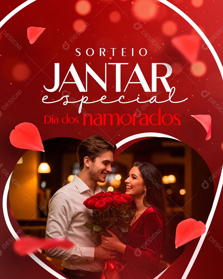 Sorteio de Jantar Especial Dia dos Namorados Social Media PSD Editável