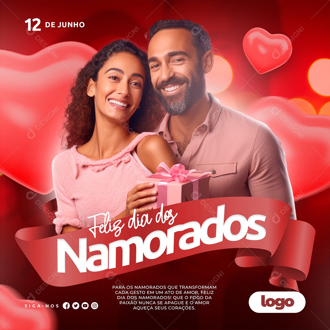 Feliz Dia dos Namorados 12 de junho Social Media PSD Editável