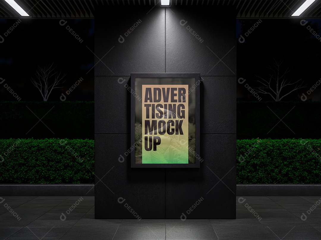 Outdoor na Parede a Noite Mockup PSD Editável