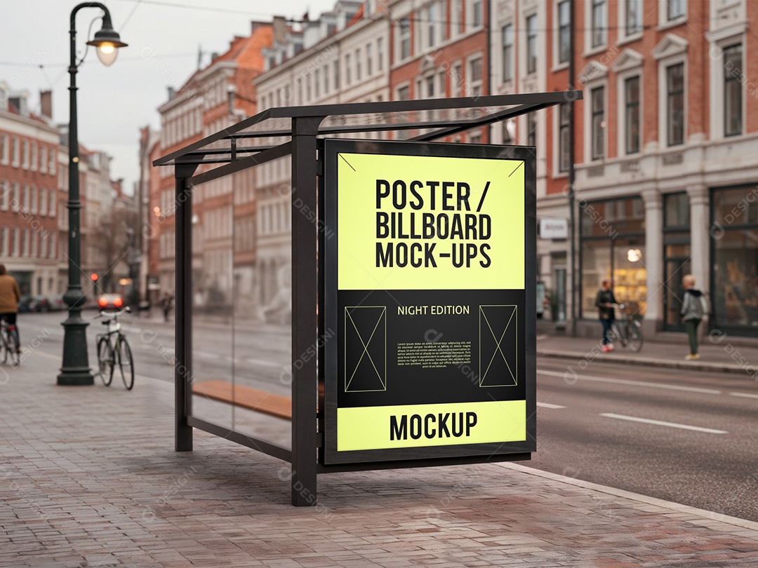 Outdoor no Ponto de Ônibus Mockup PSD Editável