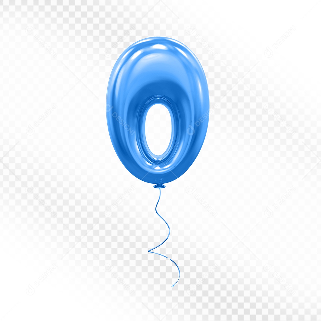 Elemento 3D Balão Azul de Número 0 para Composição PSD