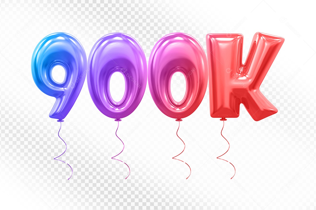 Elemento 3D Balão Colorido de Número 900K para Composição PSD