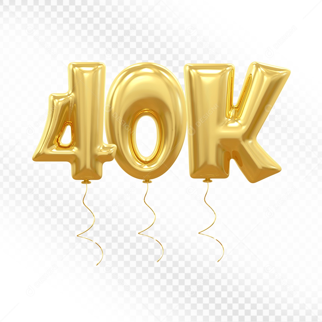 Elemento 3D Balão Dourado de Número 40K para Composição PSD