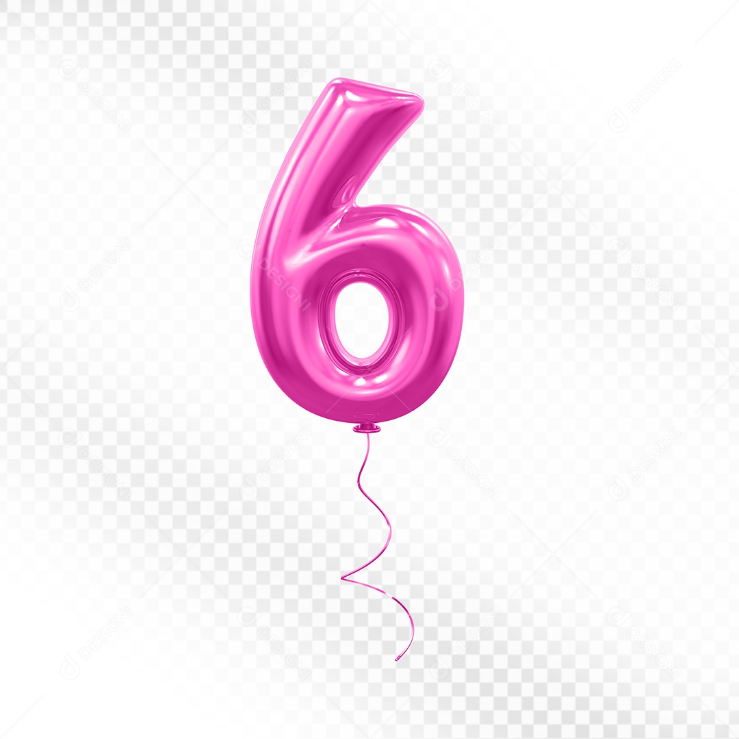Elemento 3D Balão Rosa de Número 6 para Composição PSD