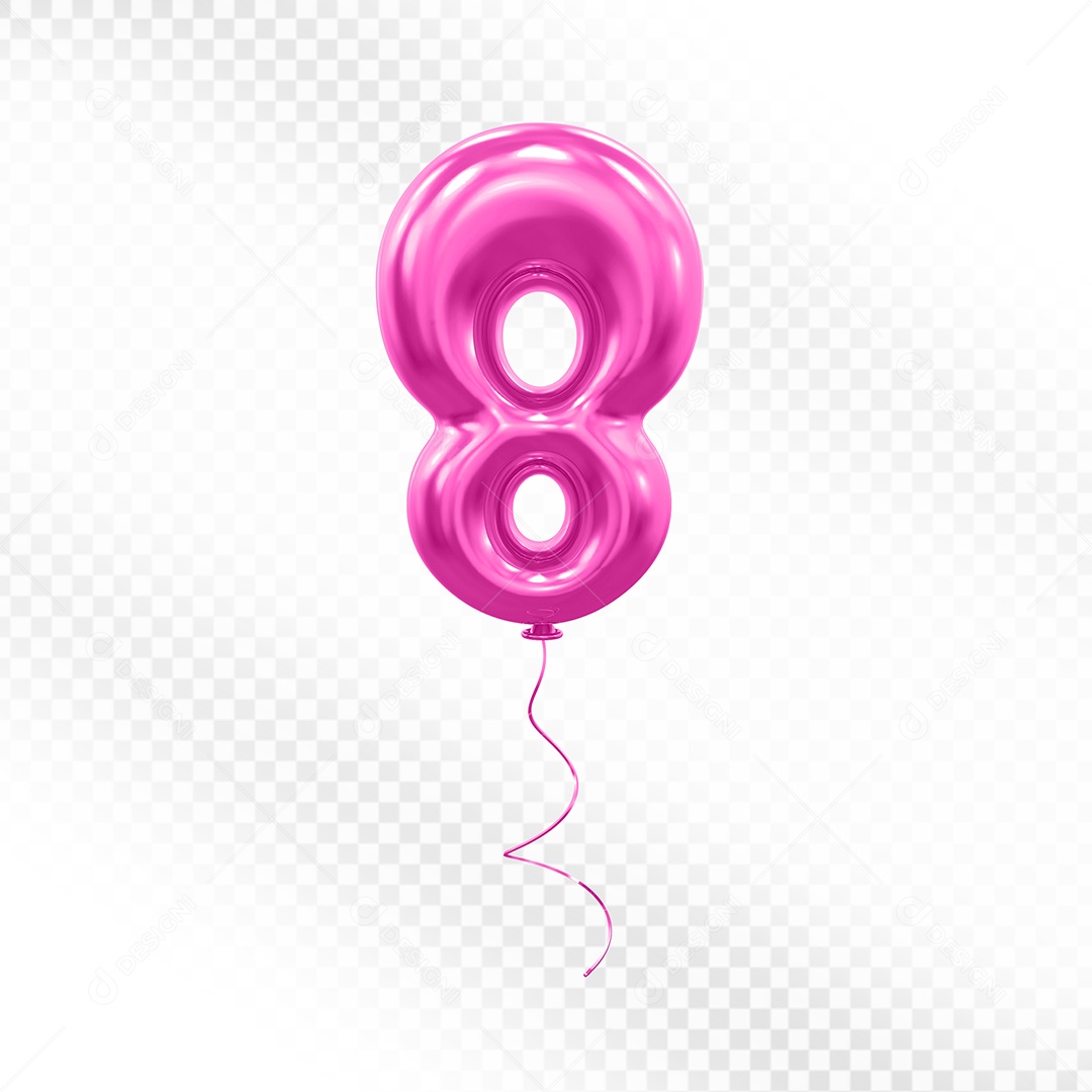 Elemento 3D Balão Rosa de Número 8 para Composição PSD