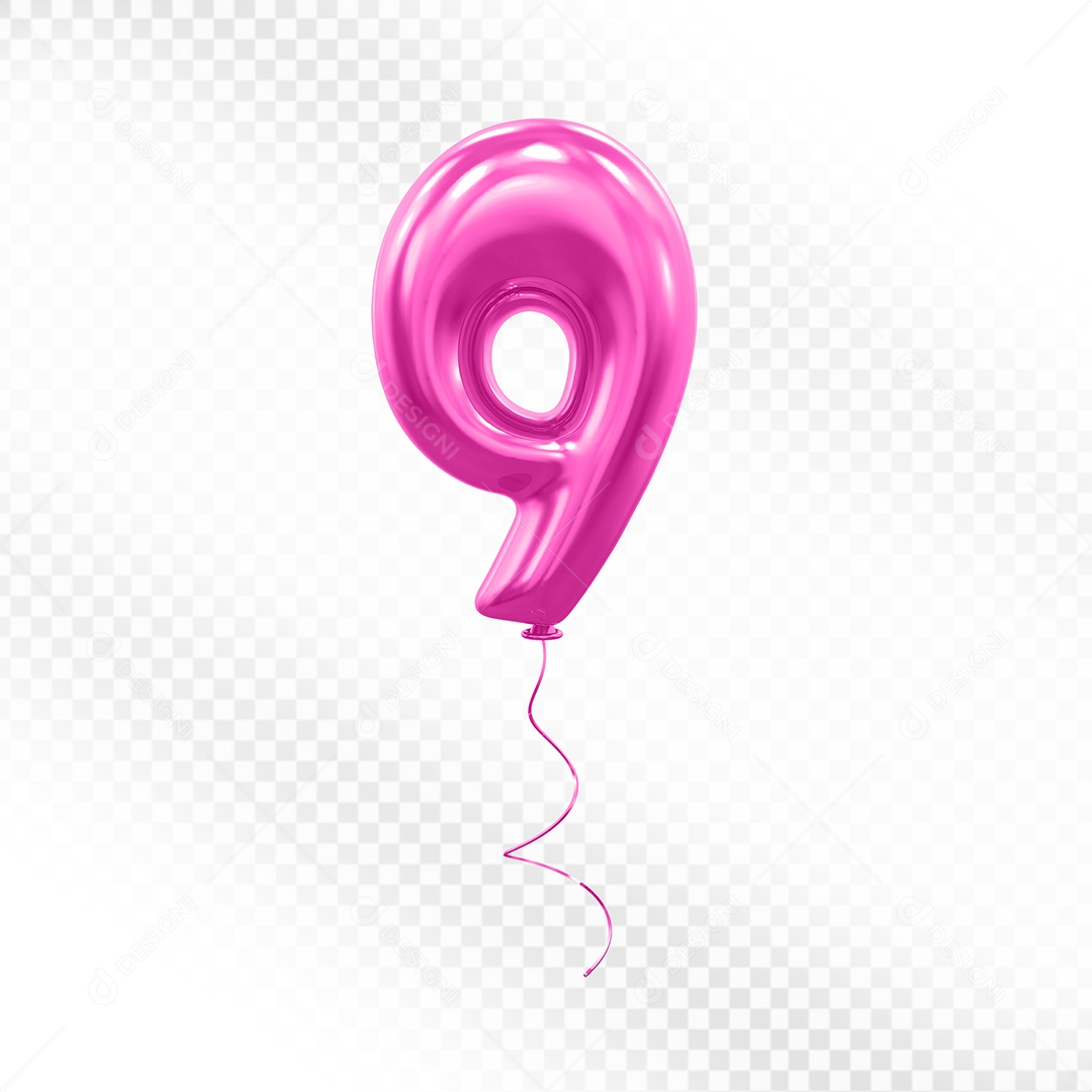 Elemento 3D Balão Rosa de Número 9 para Composição PSD