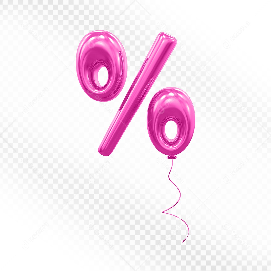 Elemento 3D Balão Rosa Ícone Porcentagem para Composição PSD