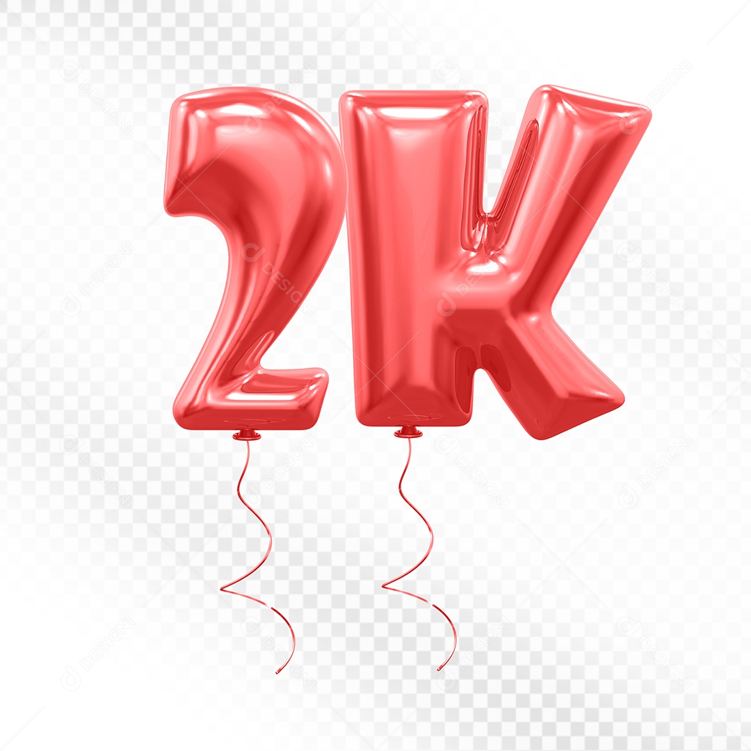 Elemento 3D Balão Vermelho de Número 2K para Composição PSD