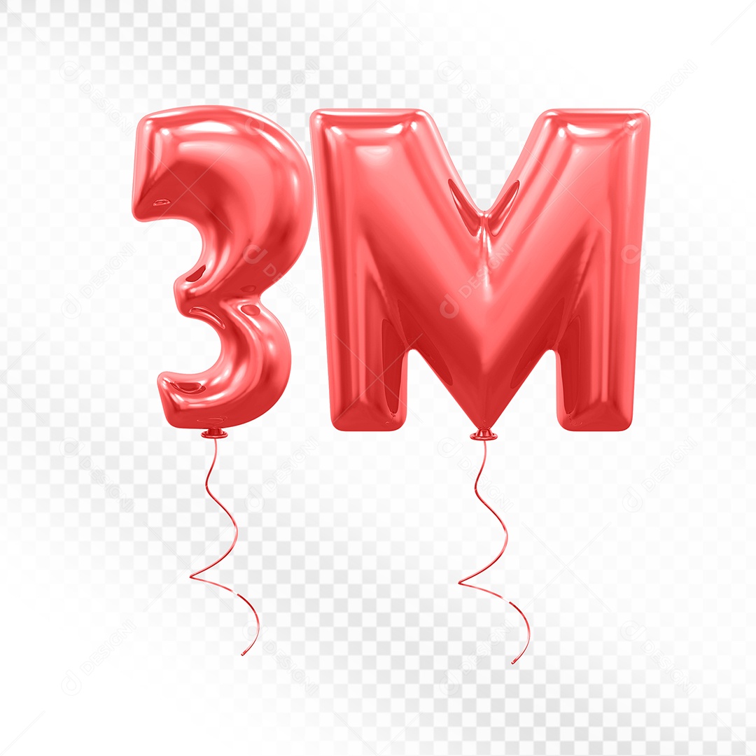 Elemento 3D Balão Vermelho de Número 3M para Composição PSD