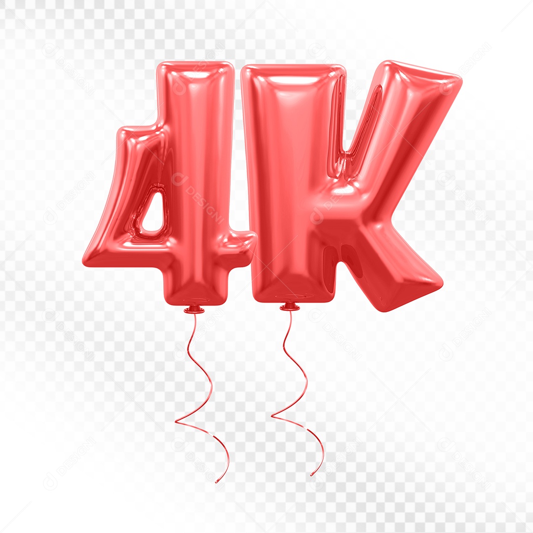 Elemento 3D Balão Vermelho de Número 4K para Composição PSD