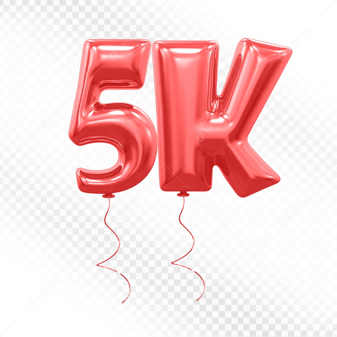 Elemento 3D Balão Vermelho de Número 5K para Composição PSD