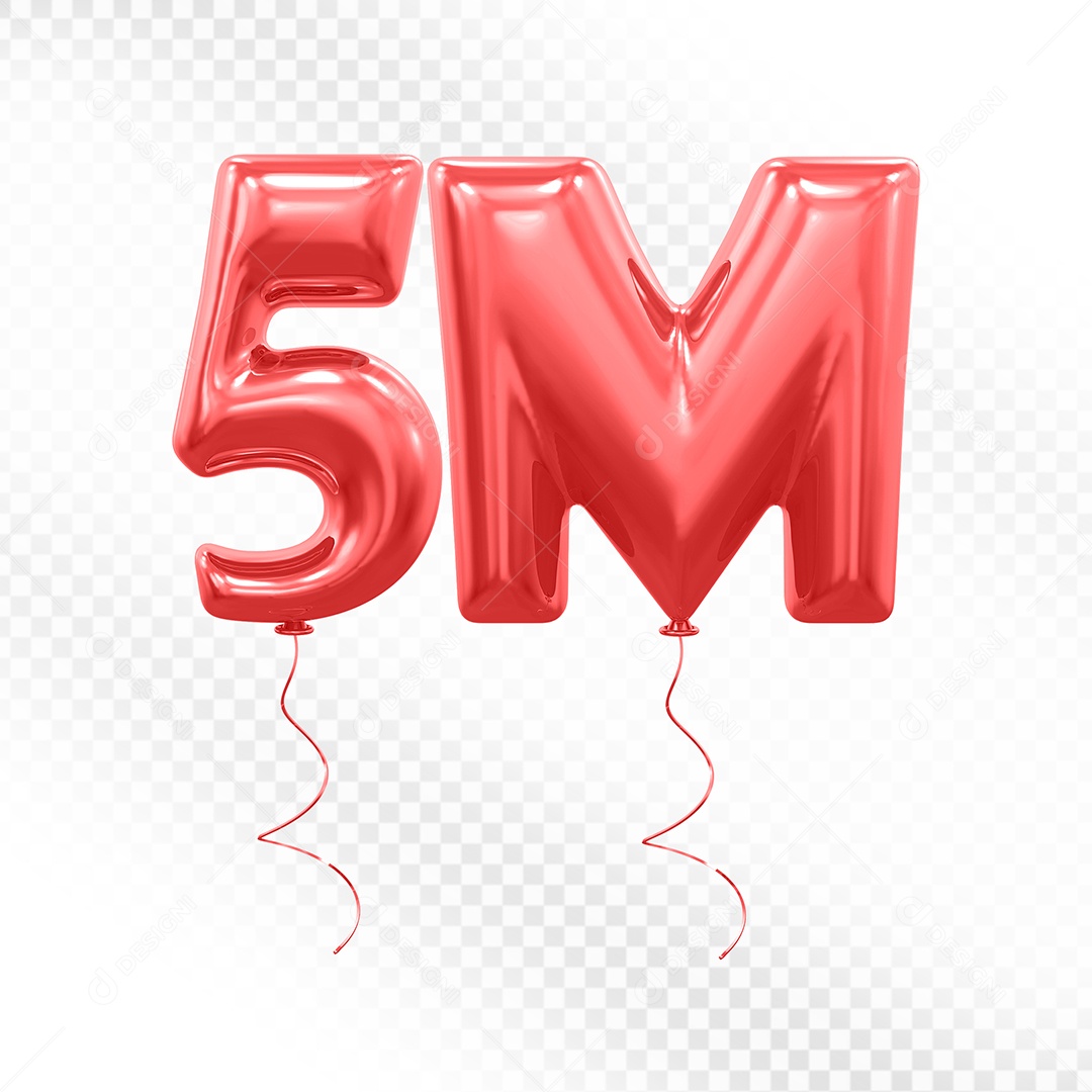 Elemento 3D Balão Vermelho de Número 5M para Composição PSD