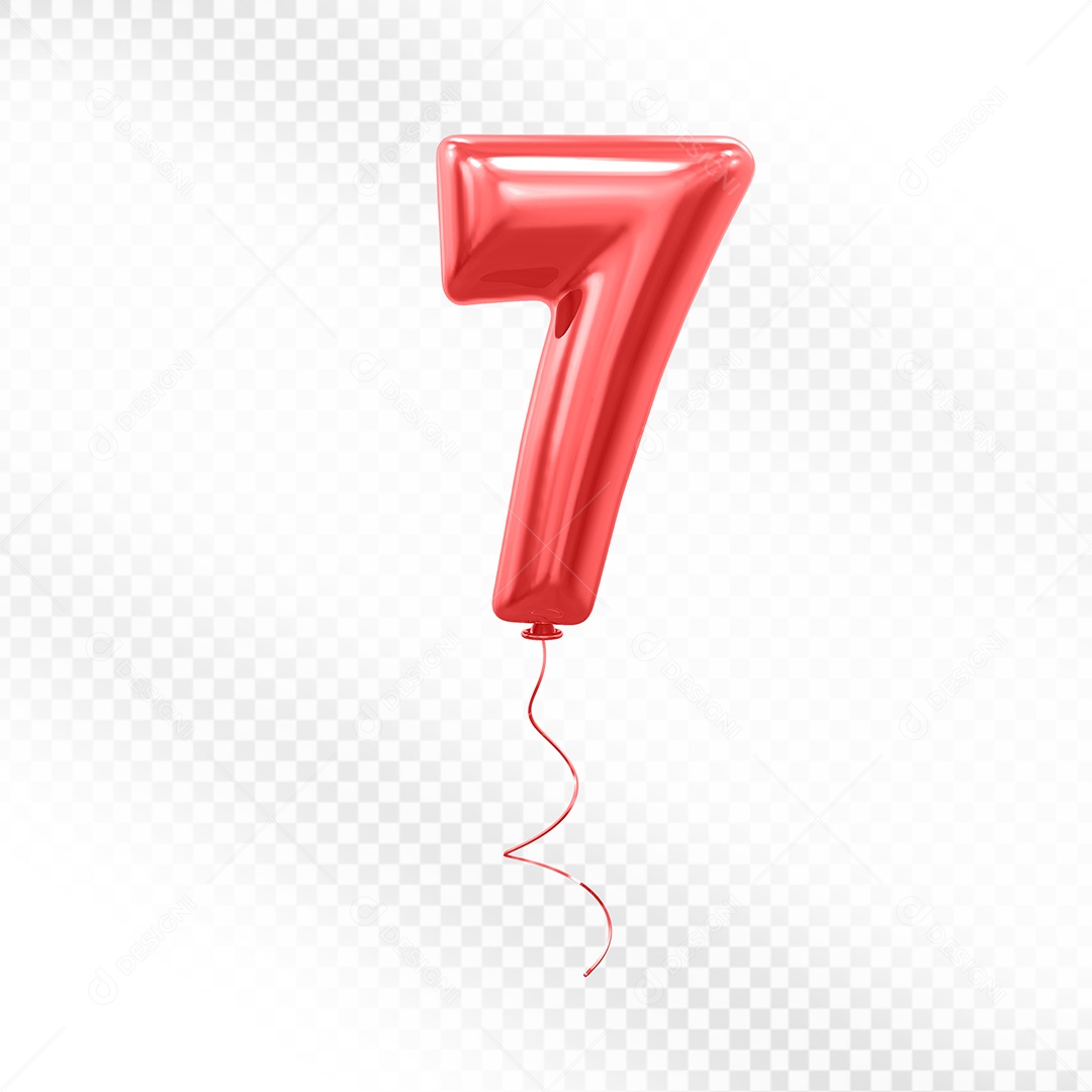 Elemento 3D Balão Vermelho de Número 7 para Composição PSD