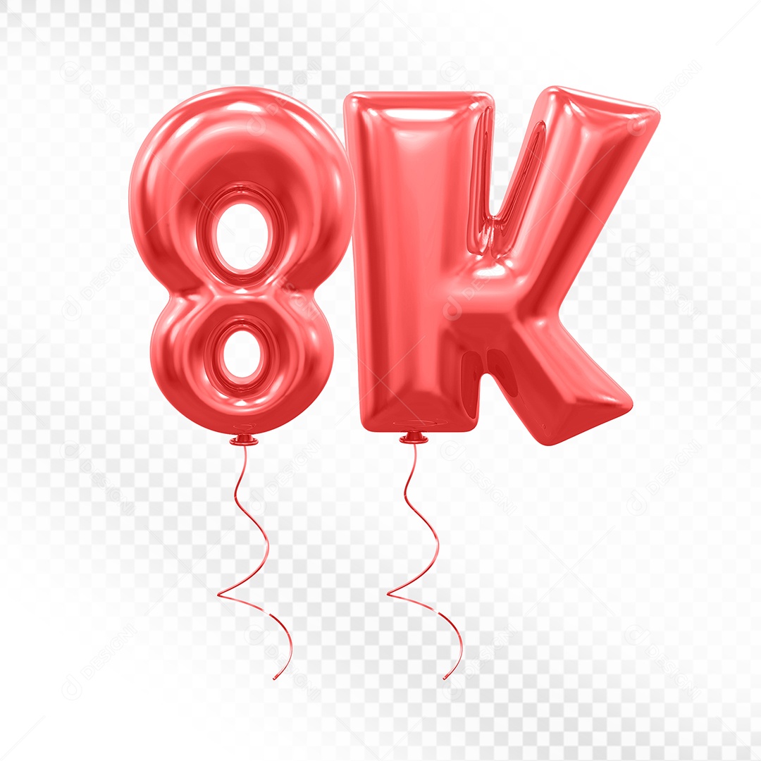 Elemento 3D Balão Vermelho de Número 8K para Composição PSD
