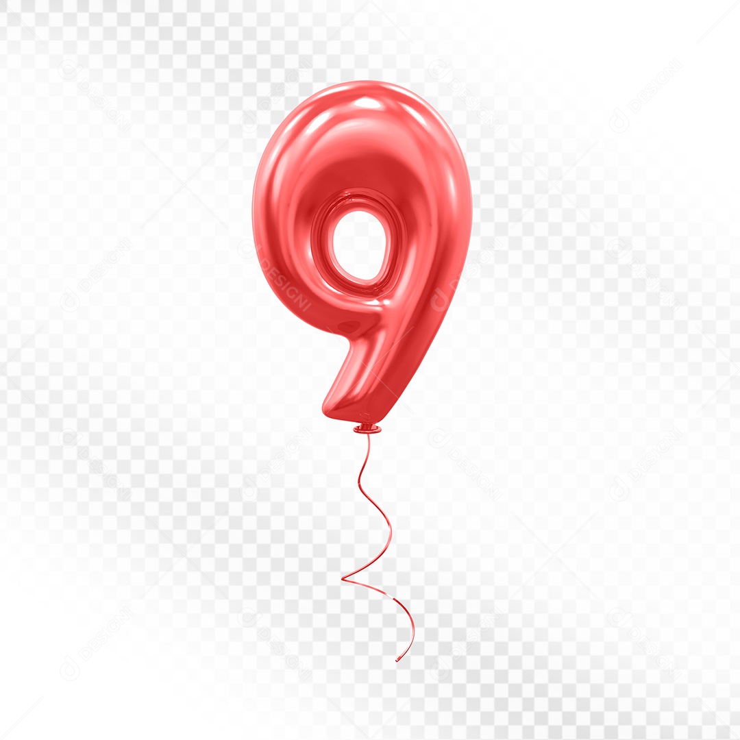 Elemento 3D Balão Vermelho de Número 9 para Composição PSD