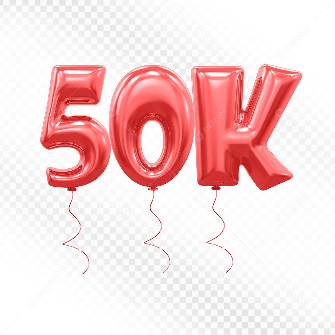 Elemento 3D Balão Vermelho de Número 50K para Composição PSD