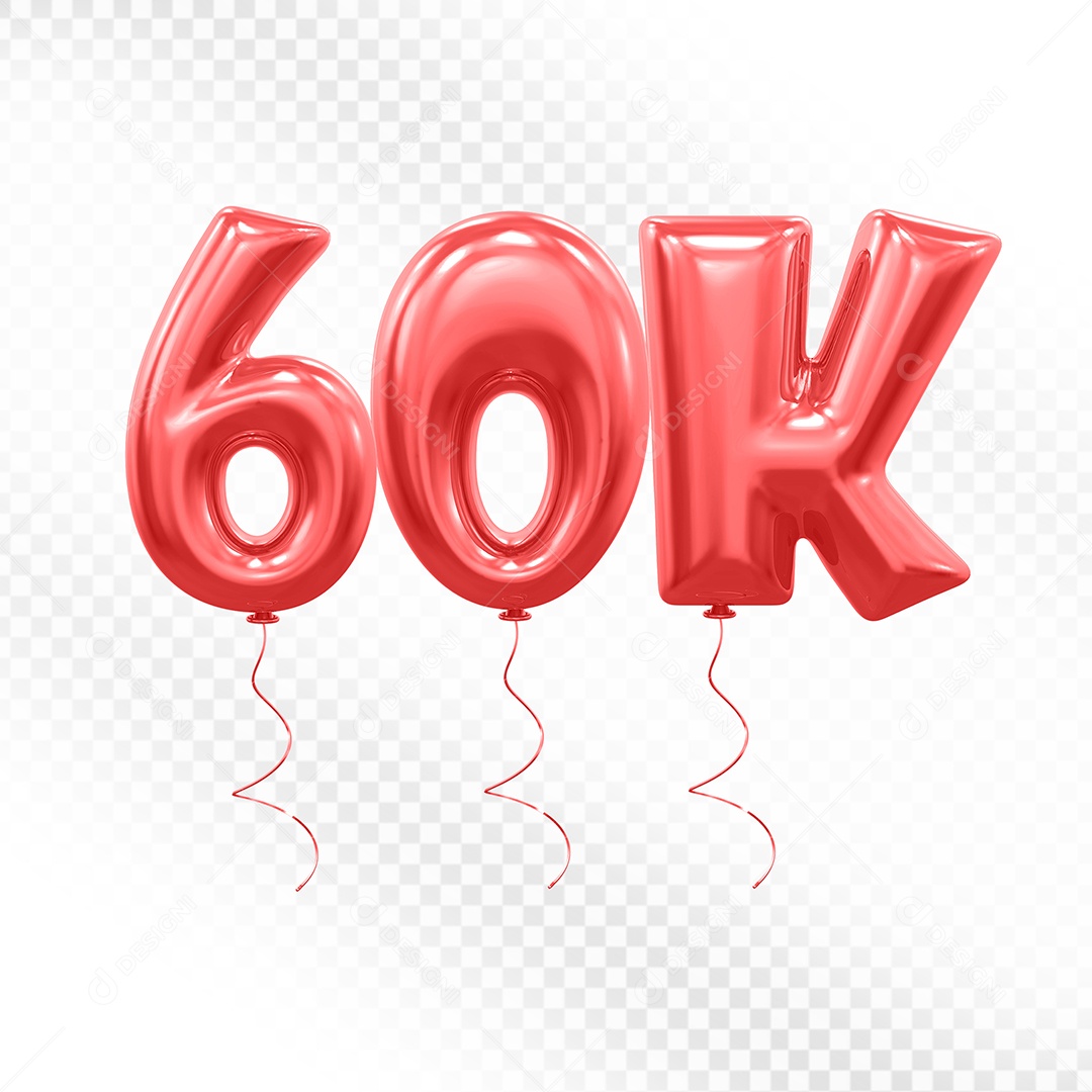 Elemento 3D Balão Vermelho de Número 60K para Composição PSD