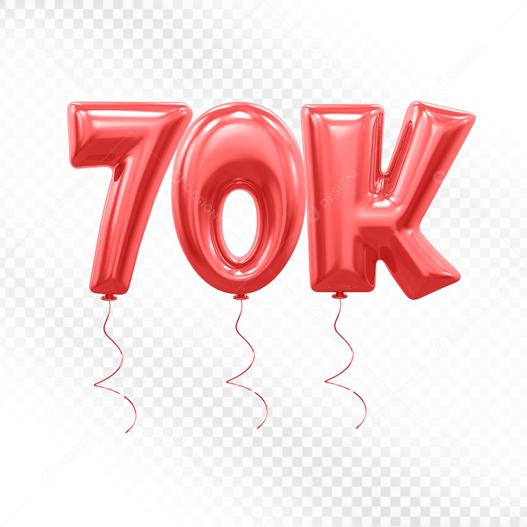 Elemento 3D Balão Vermelho de Número 70K para Composição PSD