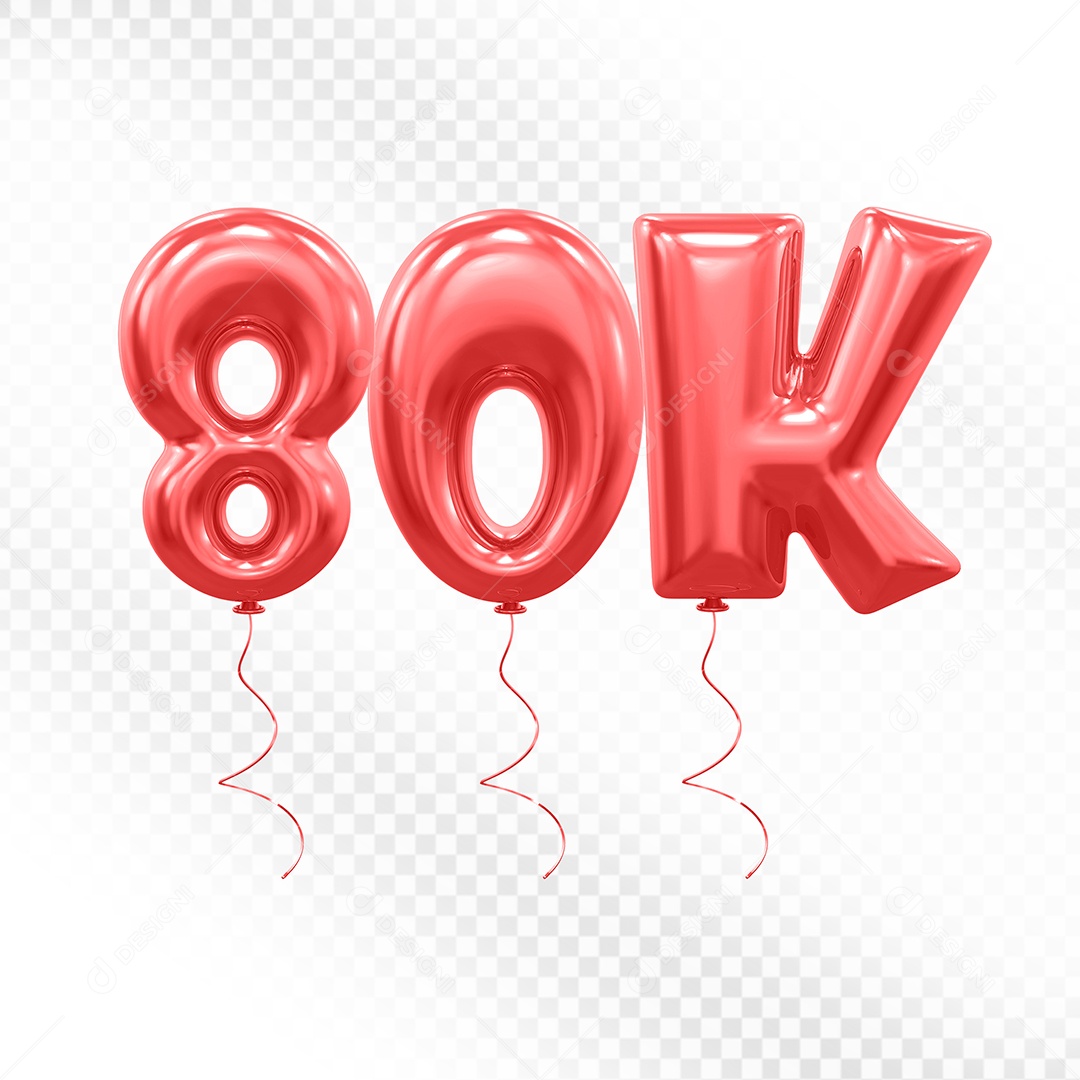 Elemento 3D Balão Vermelho de Número 80K para Composição PSD