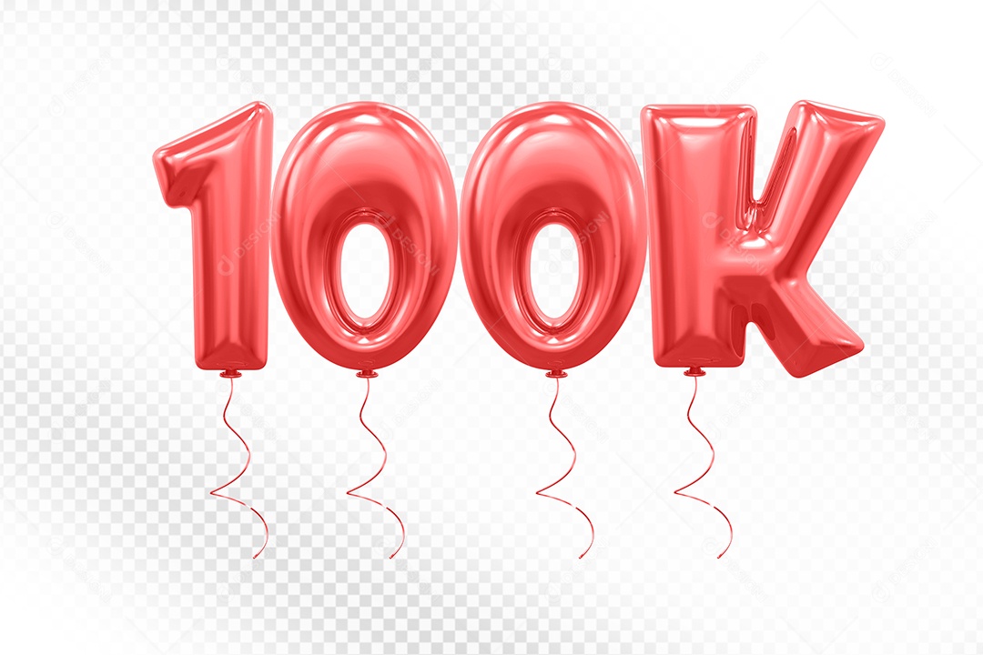 Elemento 3D Balão Vermelho de Número 100K para Composição PSD