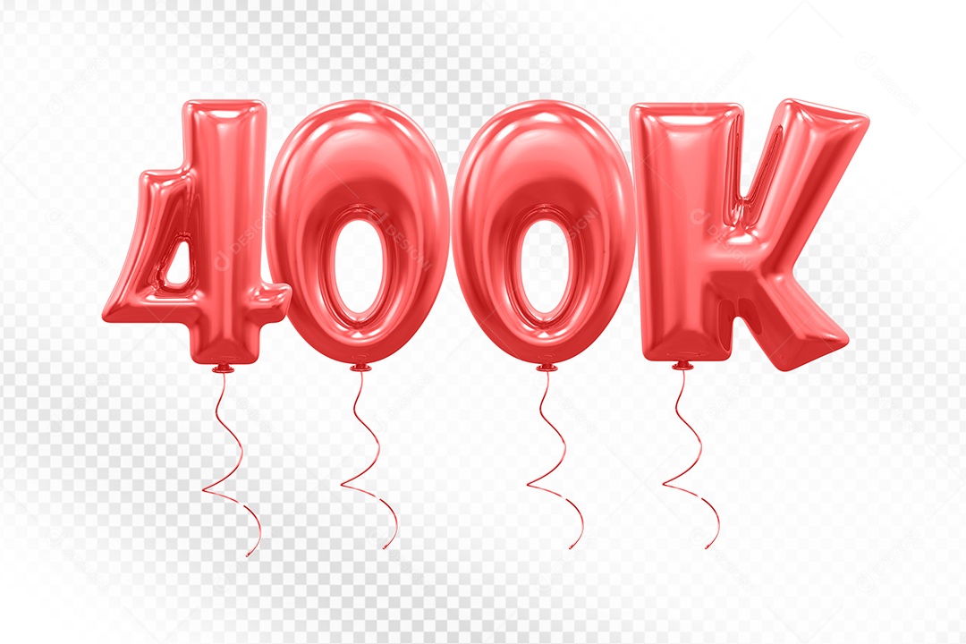 Elemento 3D Balão Vermelho de Número 400K para Composição PSD
