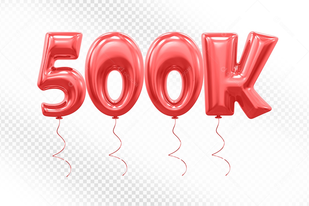 Elemento 3D Balão Vermelho de Número 500K para Composição PSD