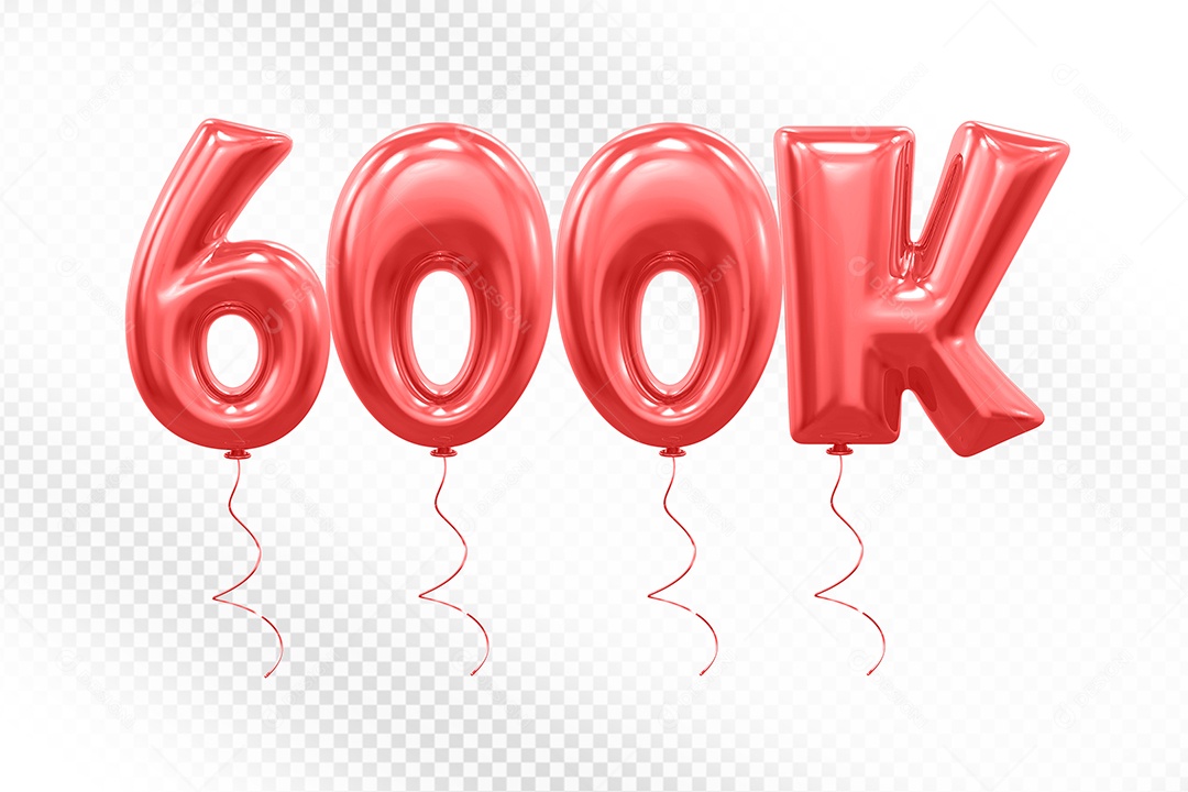 Elemento 3D Balão Vermelho de Número 600K para Composição PSD