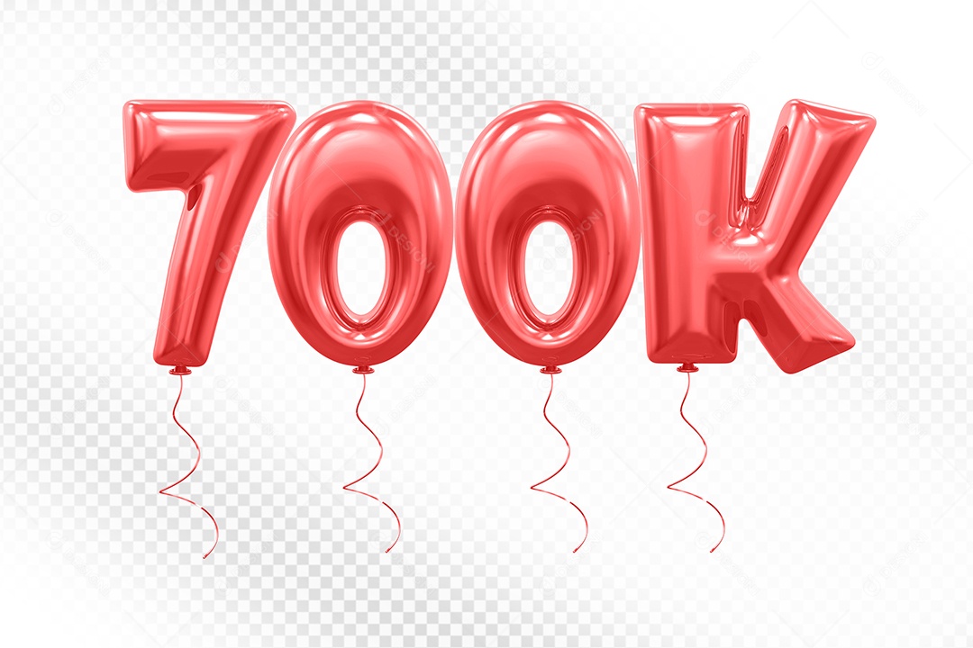 Elemento 3D Balão Vermelho de Número 700K para Composição PSD