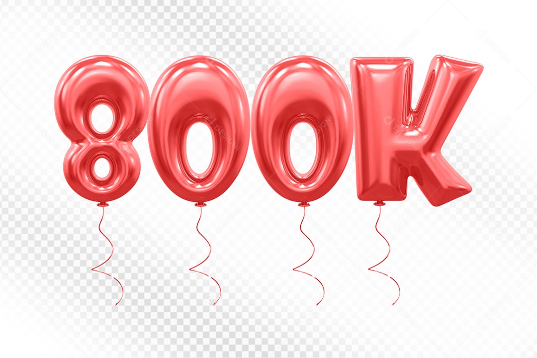 Elemento 3D Balão Vermelho de Número 800K para Composição PSD
