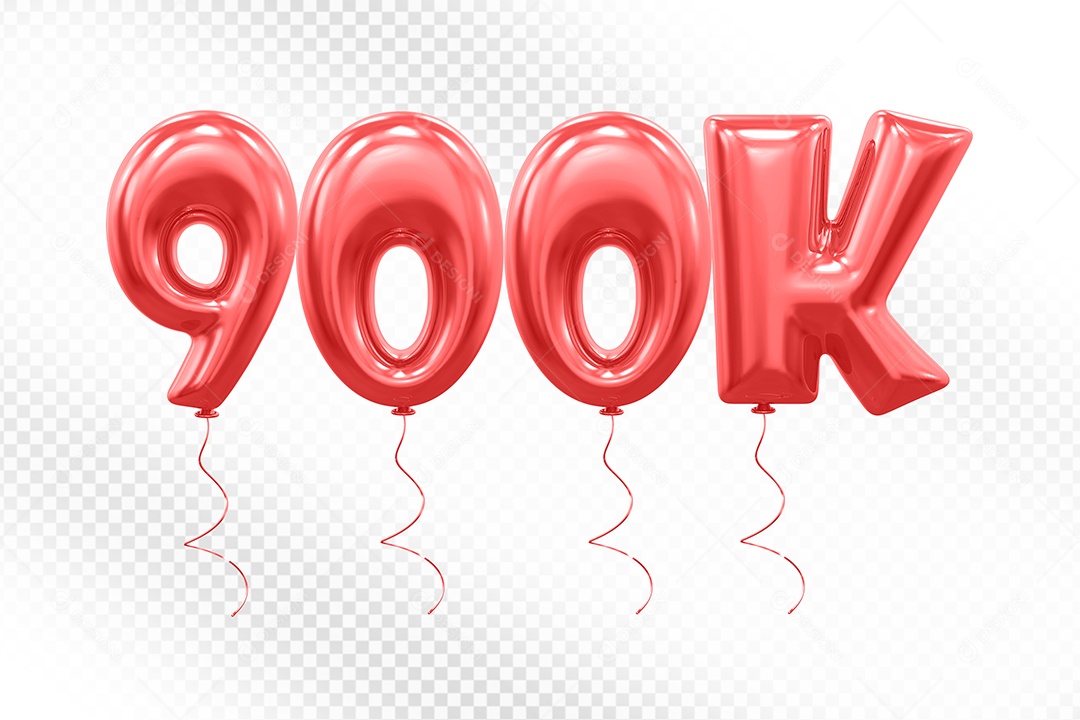 Elemento 3D Balão Vermelho de Número 900K para Composição PSD