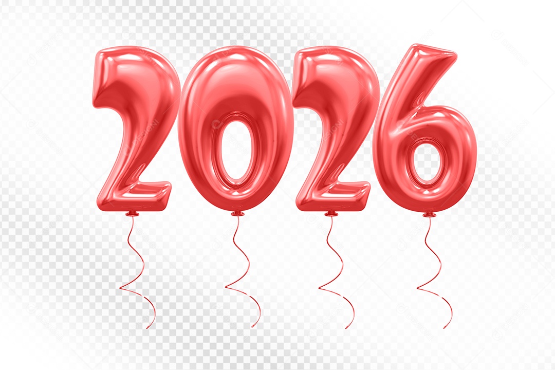 Elemento 3D Balão Vermelho de Número 2026 para Composição PSD