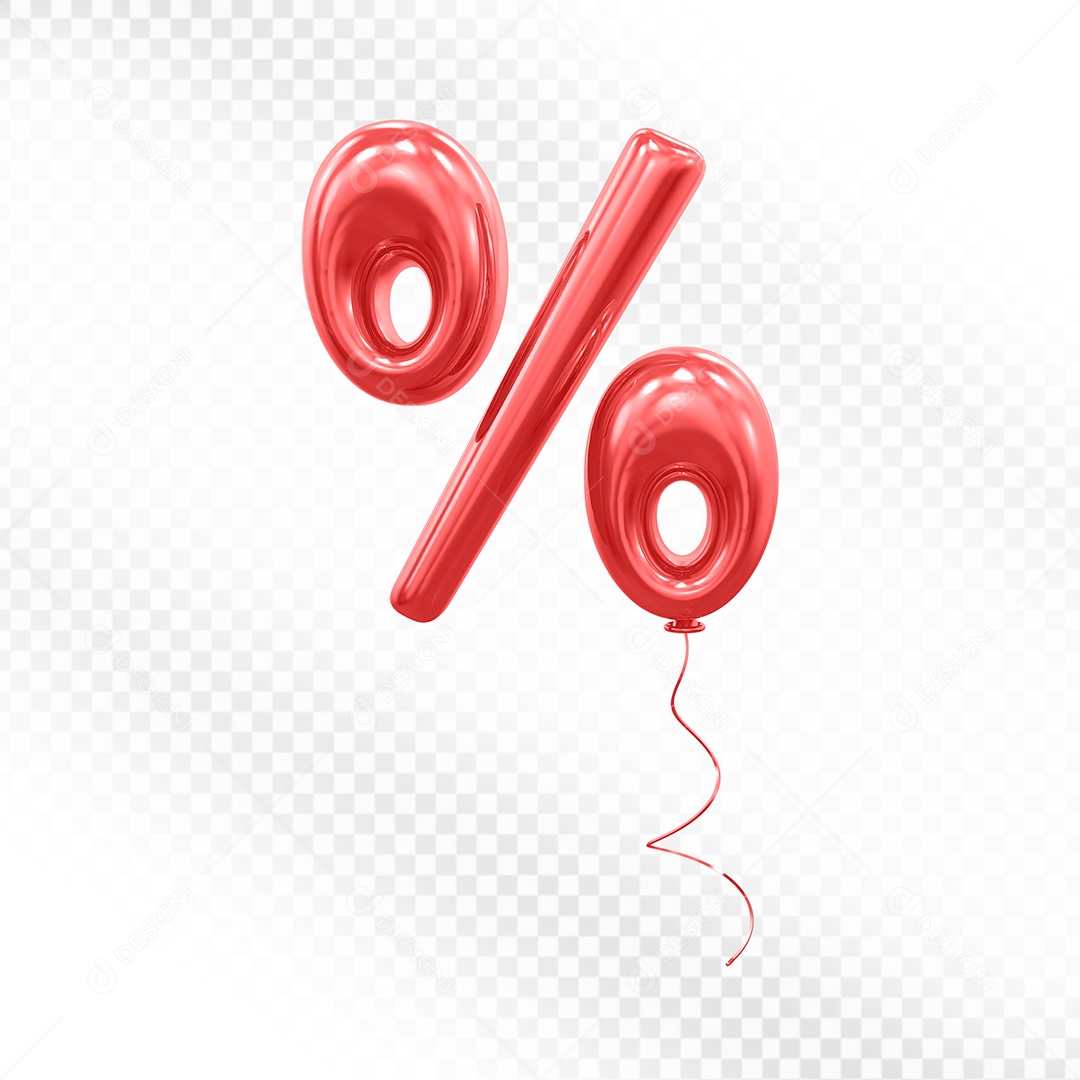 Elemento 3D Balão Vermelho Ícone  Porcentagem para Composição PSD