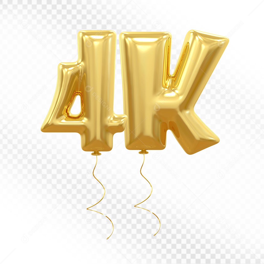 Elemento 3D Balão Dorado de Número 4K para Composição PSD