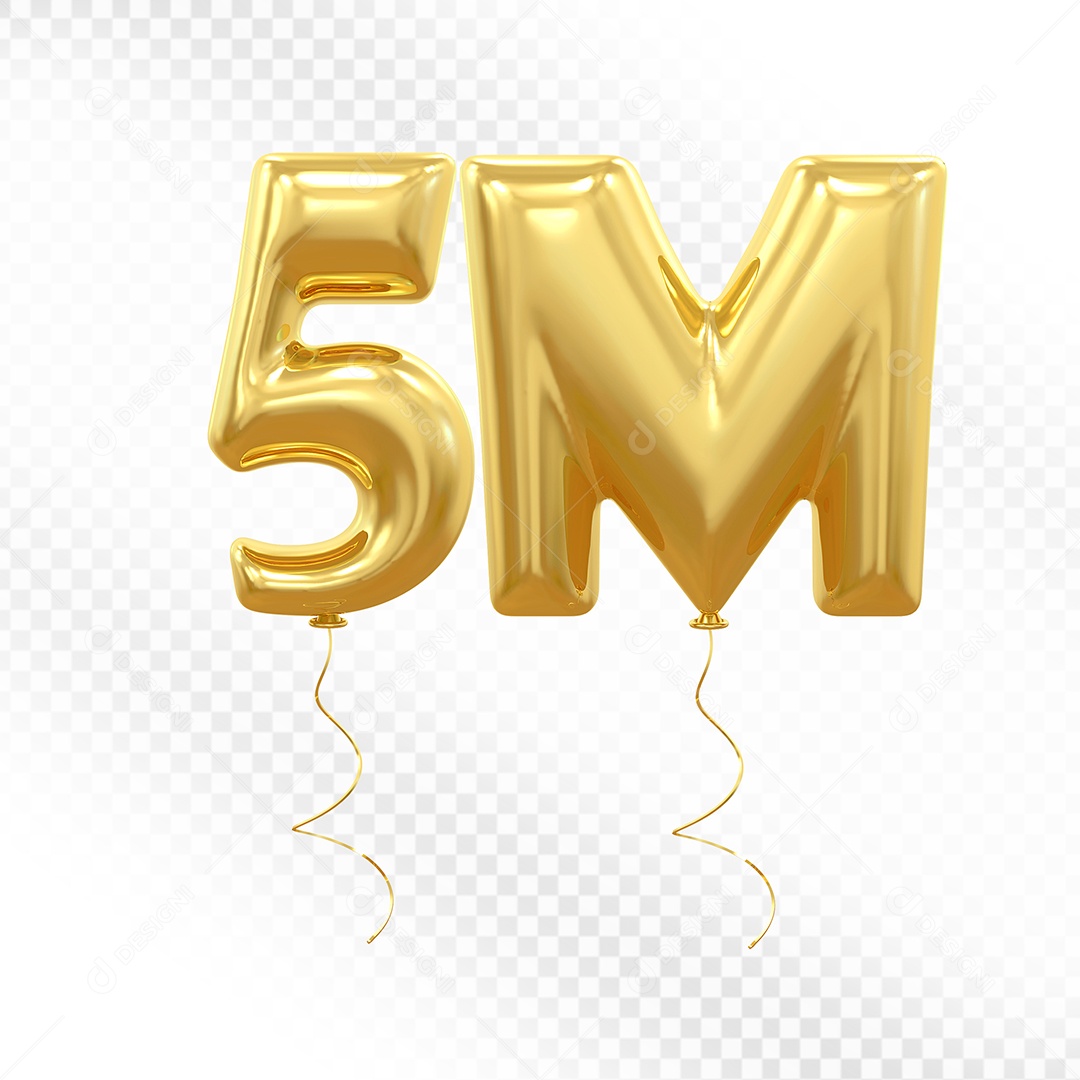 Elemento 3D Balão Dorado de Número 5K para Composição PSD