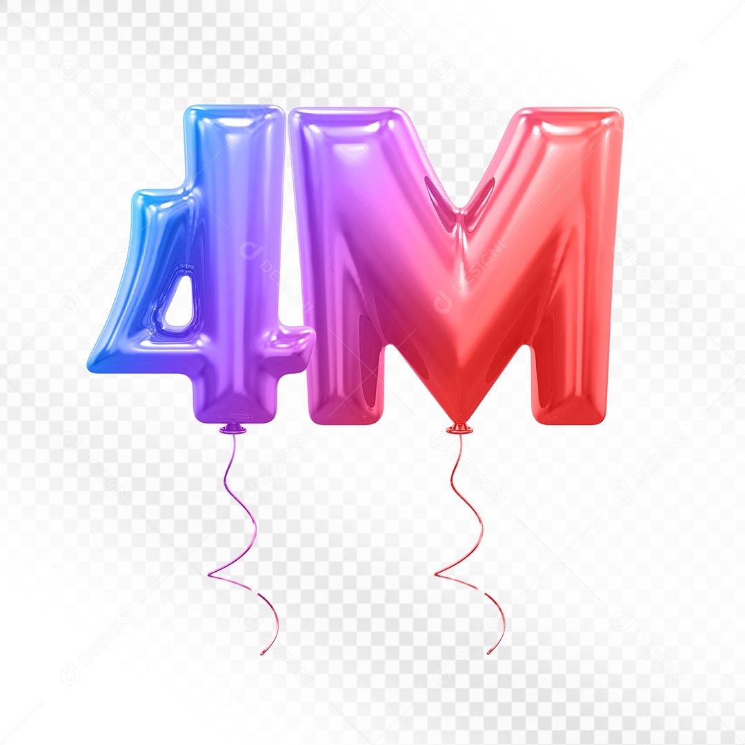 Elemento 3D Balão Colorido de Número 4K para Composição PSD