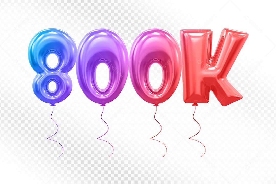 Elemento 3D Balão Colorido de Número 800K para Composição PSD