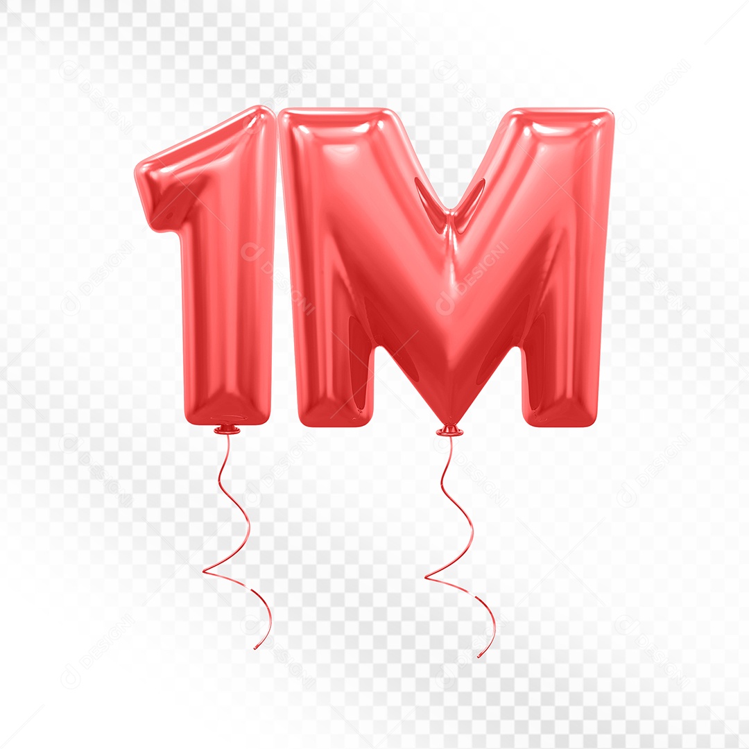 Elemento 3D Balão Vermelho de Número 1K para Composição PSD